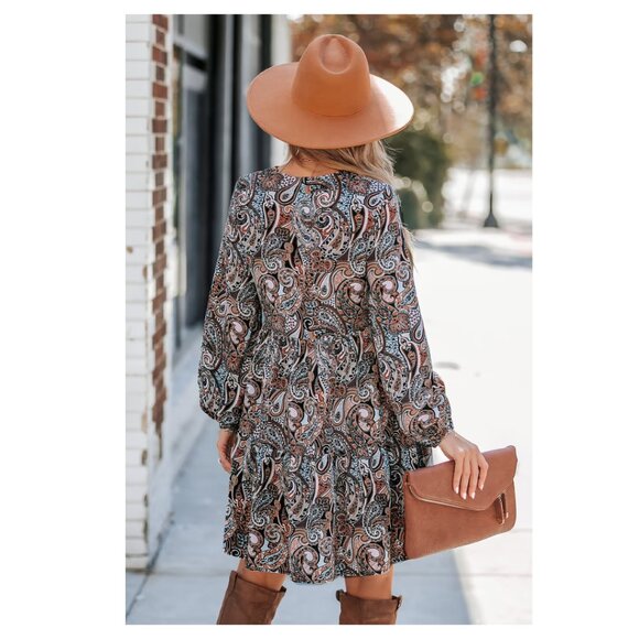 NWT Cupshe Women's Paisley Print Peasant Sleeve Dress Size XL - Picture 2 of 10